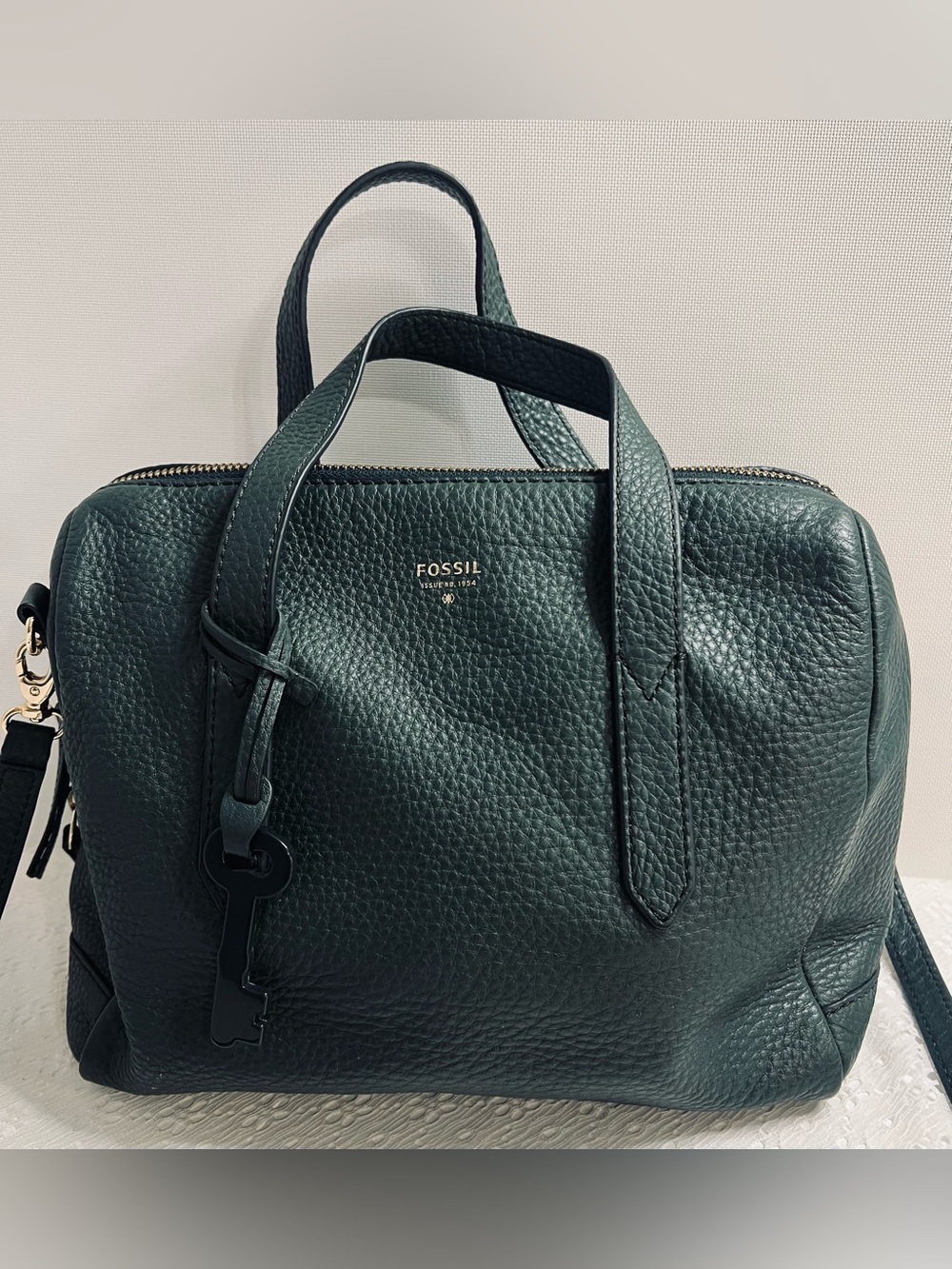 FOSSIL Sydney Satchel- Pine Green Shoulder Crossbody Handbag Keyfob - Picture 7 of 15
